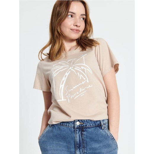 Sinsay - Koszulka z nadrukiem - beżowy ze sklepu Sinsay w kategorii Bluzki damskie - zdjęcie 172271429