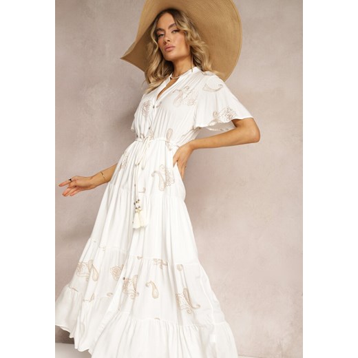 Sukienka Renee koszulowa biała maxi w stylu klasycznym z krótkim rękawem plażowa 