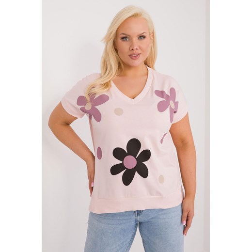 Bluzka plus size z krótkim rękawem jasno różowa ze sklepu 5.10.15 w kategorii Bluzki damskie - zdjęcie 172272747
