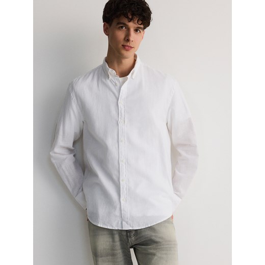 Reserved - Koszula regular z lnem - biały ze sklepu Reserved w kategorii Koszule męskie - zdjęcie 172274295