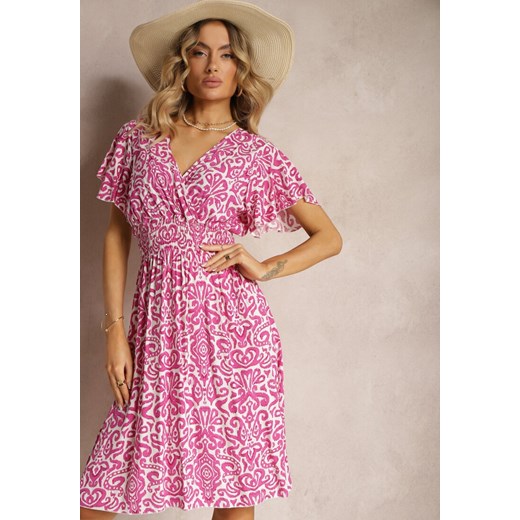 Różowa Sukienka z Kopertowym Dekoltem z Włókna Bambusowego Doremia Renee M promocyjna cena Renee odzież