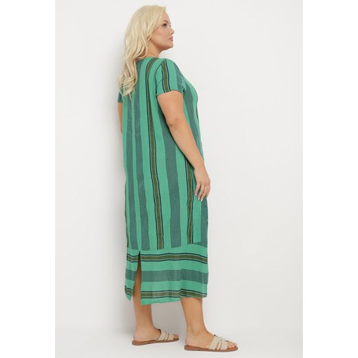 Zielona Bawełniana Sukienka z Krótkim Rękawem Oceanima ONE SIZE promocyjna cena Born2be Odzież