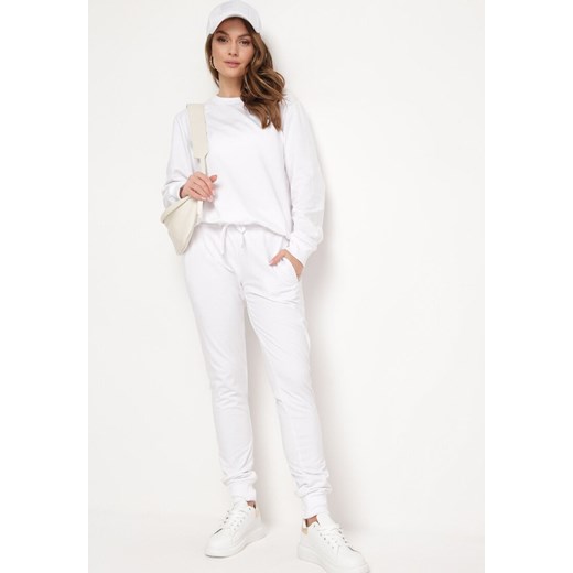 Białe Spodnie Dresowe z Gumką w pasie i Troczkiem Halemia M okazyjna cena Born2be Odzież