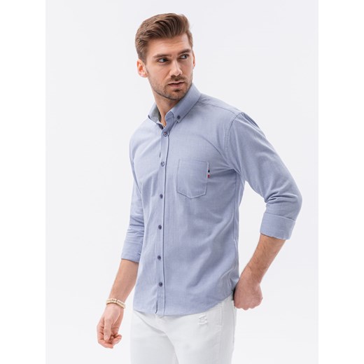 Koszula męska z długim rękawem SLIM FIT - niebieska V9 K643 ze sklepu ombre w kategorii Koszule męskie - zdjęcie 172276658
