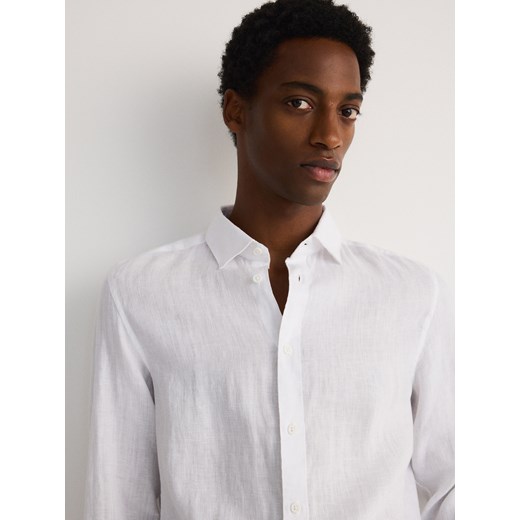 Reserved - Lniana koszula regular fit - biały ze sklepu Reserved w kategorii Koszule męskie - zdjęcie 172277037