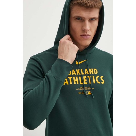Nike bluza Oakland Athletics męska kolor zielony z kapturem z nadrukiem ze sklepu ANSWEAR.com w kategorii Bluzy męskie - zdjęcie 172277535