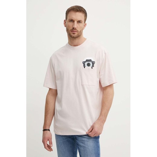 Karl Lagerfeld t-shirt bawełniany Dour Darcel X Karl męski kolor różowy z nadrukiem 542270.755099 ze sklepu ANSWEAR.com w kategorii T-shirty męskie - zdjęcie 172278008