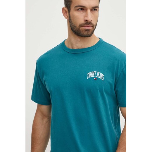 Tommy Jeans t-shirt bawełniany męski kolor zielony z aplikacją DM0DM18665 ze sklepu ANSWEAR.com w kategorii T-shirty męskie - zdjęcie 172278038