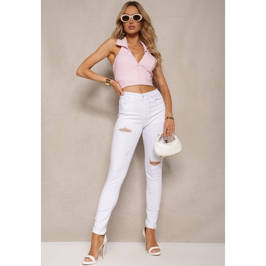 Białe Jeansy Skinny High Waist z Przetarciami Lisbia ze sklepu Renee odzież w kategorii Jeansy damskie - zdjęcie 172278478
