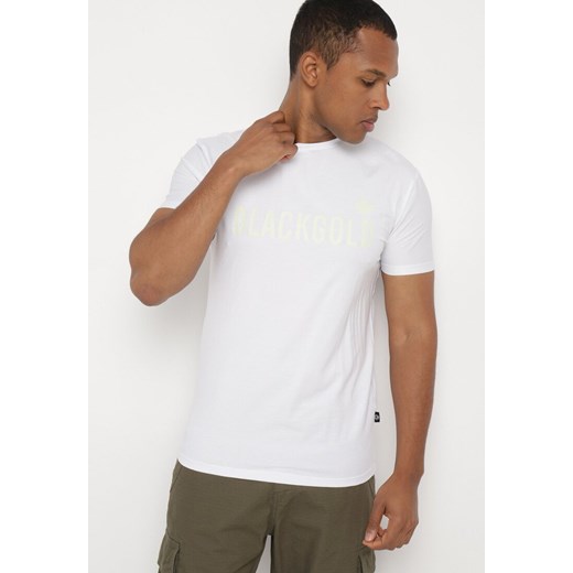 Biała Klasyczna Koszulka z Bawełny z Ozdobnym Napisem Altima ze sklepu Born2be Odzież w kategorii T-shirty męskie - zdjęcie 172279299