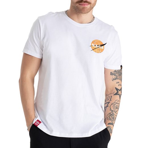 T-shirt męski Alpha Industries biały z tkaniny z krótkim rękawem 