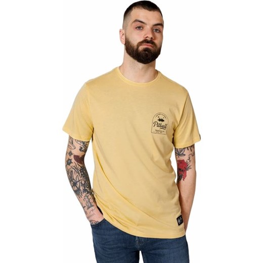 T-shirt męski Pitbull West Coast żółty z krótkim rękawem z napisami w stylu młodzieżowym 