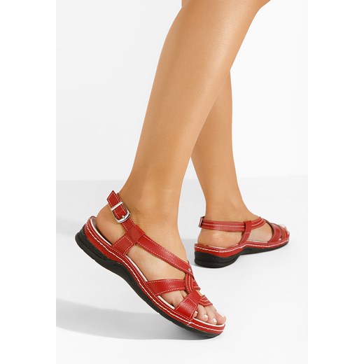 Czerwone sandały damskie skórzane Zinga ze sklepu Zapatos w kategorii Sandały damskie - zdjęcie 172283176