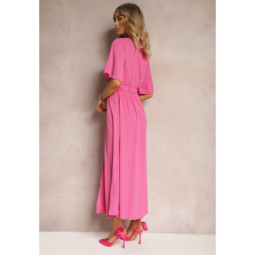 Różowa Kopertowa Sukienka z Gumką w Talii i Paskiem Amperi Renee M promocja Renee odzież