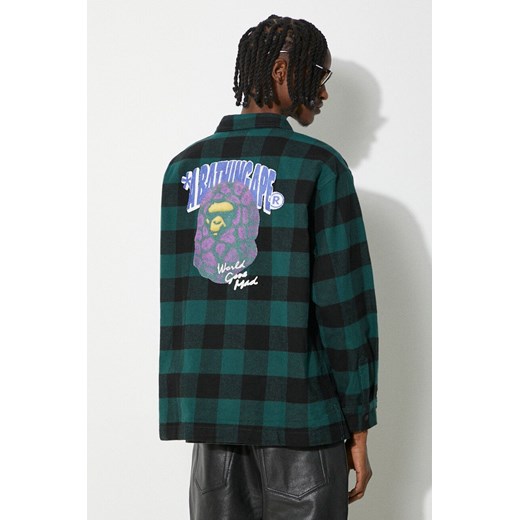 A Bathing Ape koszula bawełniana Block Check Shirt męska kolor zielony regular z kołnierzykiem klasycznym 1J80131003 ze sklepu PRM w kategorii Koszule męskie - zdjęcie 172284946