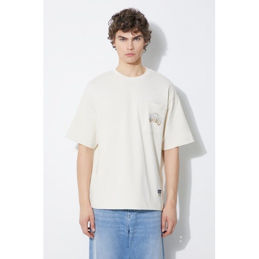 Evisu t-shirt bawełniany Kamon hotfix Tee męski kolor beżowy z nadrukiem 2ESHTM4TS7079 ze sklepu PRM w kategorii T-shirty męskie - zdjęcie 172285118