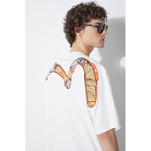 Evisu t-shirt bawełniany Multi-Hanafuda Patches Daicock Printed SS Tee męski kolor biały z nadrukiem 2ESHTM4TS1071 ze sklepu PRM w kategorii T-shirty męskie - zdjęcie 172285126