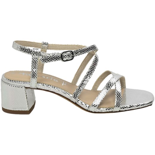 Sandały Stylowe Tamaris na Klocku 1-28204-42 Silver Struct. Tamaris 38 EuroButy.com.pl okazyjna cena