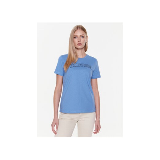 Tommy Hilfiger T-Shirt Tonal WW0WW37562 Niebieski Regular Fit ze sklepu MODIVO w kategorii Bluzki damskie - zdjęcie 172288746