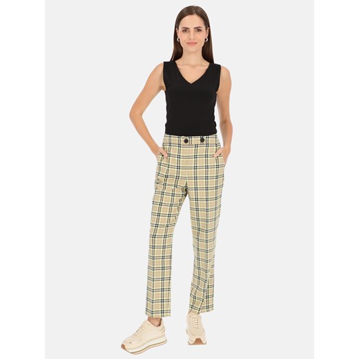 Beżowe spodnie damskie w kratę L'AF Roxa ze sklepu Eye For Fashion w kategorii Spodnie damskie - zdjęcie 172289817