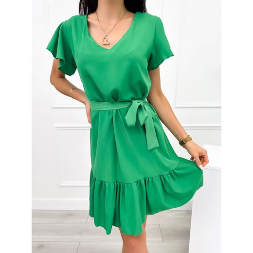 Zielona Sukienka z  Falbanką ze sklepu ModnaKiecka.pl w kategorii Sukienki - zdjęcie 172290225