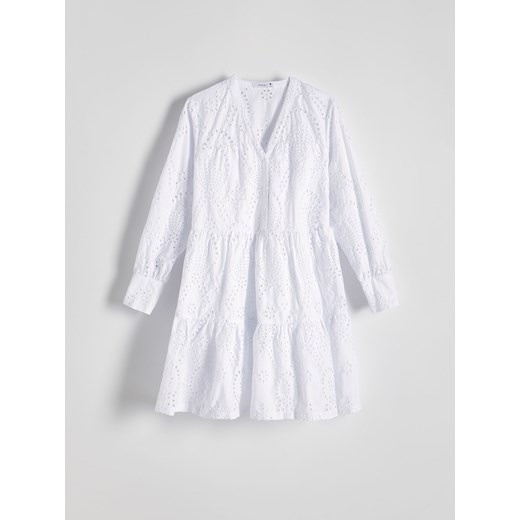 Reserved - Ażurowa sukienka mini - biały Reserved M Reserved