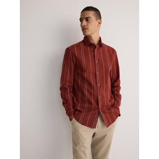Reserved - Koszula regular fit z domieszką lnu - intenstywna czerwień ze sklepu Reserved w kategorii Koszule męskie - zdjęcie 172290916