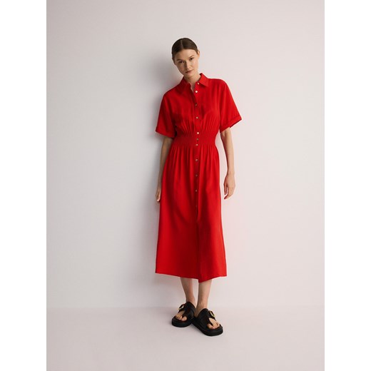 Reserved - Sukienka midi z wiskozą - czerwony ze sklepu Reserved w kategorii Sukienki - zdjęcie 172291209