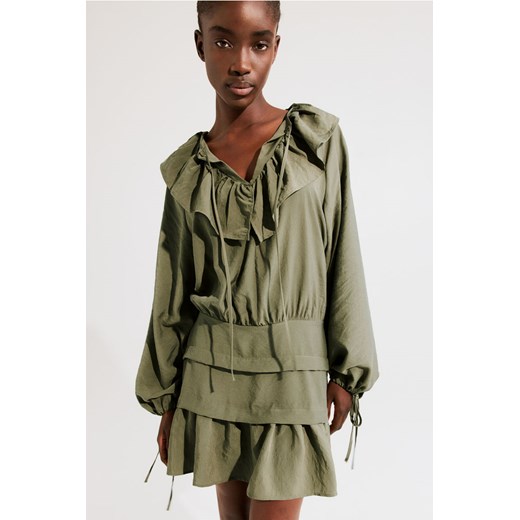 H & M - Sukienka z falbankowym kołnierzem - Zielony ze sklepu H&M w kategorii Sukienki - zdjęcie 172292295