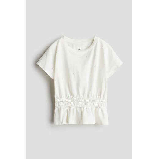 H & M - Top z bawełnianego dżerseju z baskinką - Biały ze sklepu H&M w kategorii Bluzki dziewczęce - zdjęcie 172292296