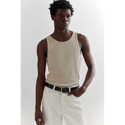H & M - Prążkowana koszulka Slim Fit - Beżowy H & M L H&M