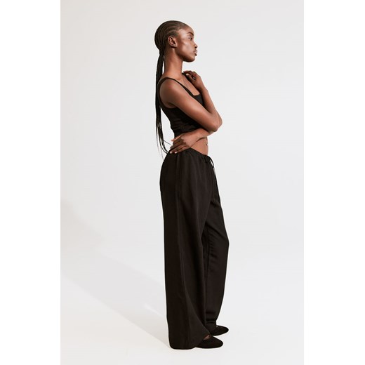 H & M - Spodnie z domieszką lnu - Czarny ze sklepu H&M w kategorii Spodnie damskie - zdjęcie 172292339