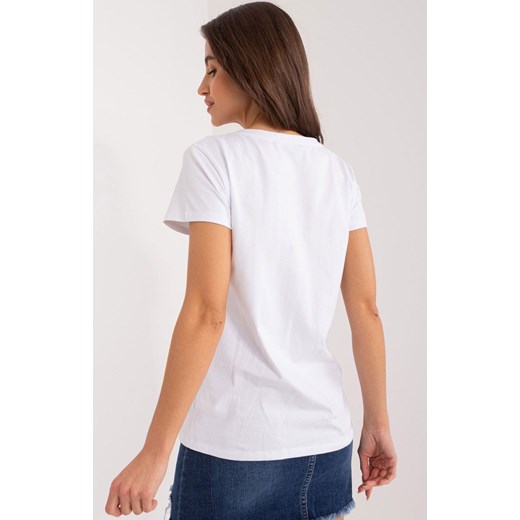 T-shirt damski z nadrukiem biało-granatowy RV-TS-9667.19, Kolor biało-granatowy, Rozmiar S/M, BASIC FEEL GOOD ze sklepu Primodo w kategorii Bluzki damskie - zdjęcie 172294089