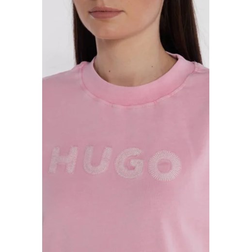 Bluzka damska różowa Hugo Boss bawełniana z okrągłym dekoltem 