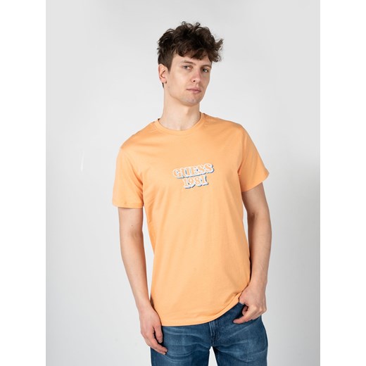 T-shirt męski pomarańczowa Guess młodzieżowy z krótkim rękawem 