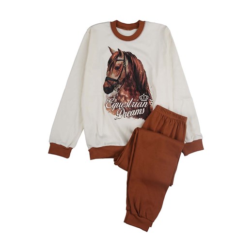 Dziewczęca beżowa piżama z nadrukiem konia Tup Tup ze sklepu 5.10.15 w kategorii Piżamy dziecięce - zdjęcie 172301917