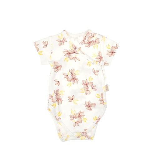 Bawełniane body kopertowe krótki rękaw w kwiatki dla dziewczynki ze sklepu 5.10.15 w kategorii Body niemowlęce - zdjęcie 172301925