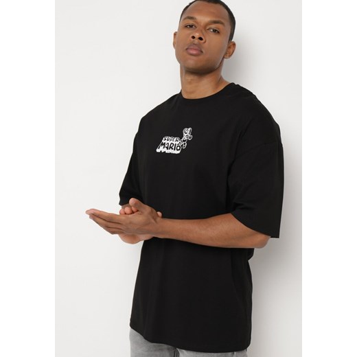 Czarna Koszulka Bawełniana Oversize z Nadrukiem z Przodu i na Plecach Mannesha ze sklepu Born2be Odzież w kategorii T-shirty męskie - zdjęcie 172305299