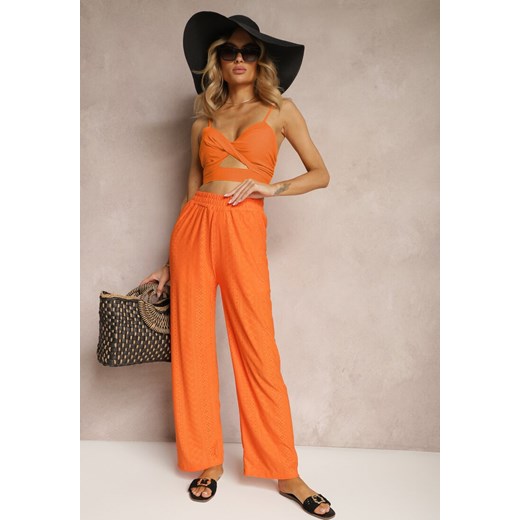 Pomarańczowe Spodnie High Waist z Ażurowym Wzorem Diemia ze sklepu Renee odzież w kategorii Spodnie damskie - zdjęcie 172308097