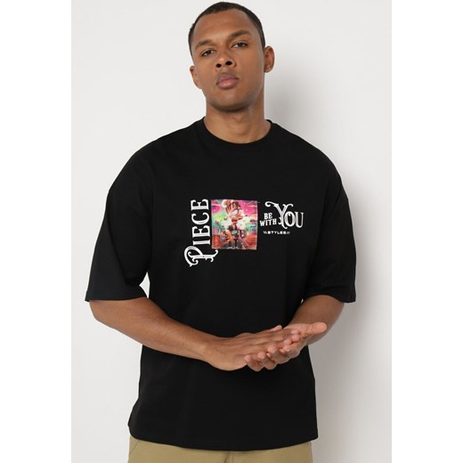 Czarna Koszulka z Bawełny Ozdobiona Naszywkami Ranessa ze sklepu Born2be Odzież w kategorii T-shirty męskie - zdjęcie 172308376