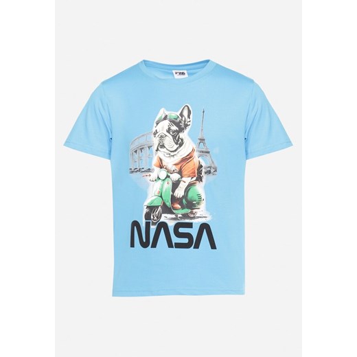 Jasnoniebieska Bawełniana Koszulka T-shirt z Krótkim Rękawem i Nadrukiem Kumnalia ze sklepu Born2be Odzież w kategorii T-shirty chłopięce - zdjęcie 172308668