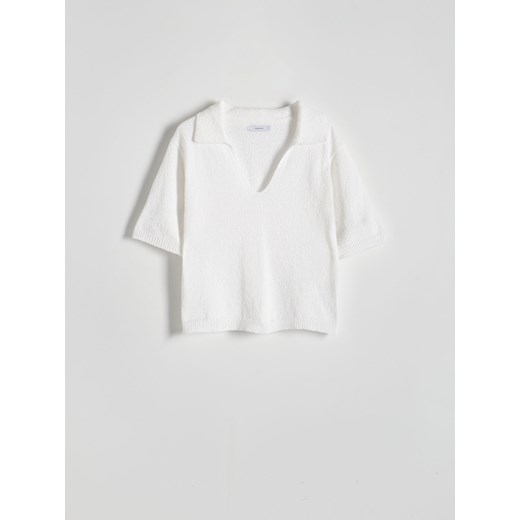Reserved - Dzianinowa bluzka polo - złamana biel ze sklepu Reserved w kategorii Bluzki damskie - zdjęcie 172310677
