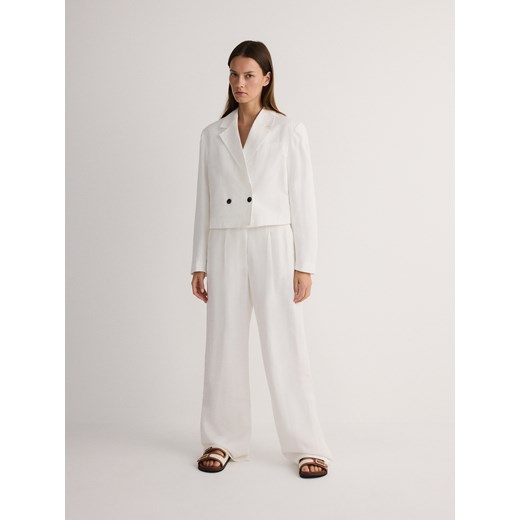 Reserved - Spodnie z lnem i wiskozą - biały ze sklepu Reserved w kategorii Spodnie damskie - zdjęcie 172310859