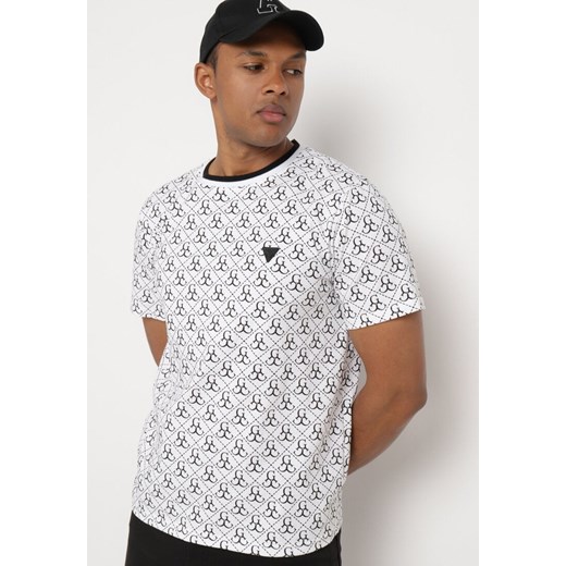 Biała Bawełniana Koszulka z Krótkim Rękawem i Aplikacją Fianara ze sklepu Born2be Odzież w kategorii T-shirty męskie - zdjęcie 172312936