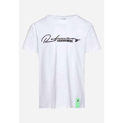 Biała Koszulka T-shirt z Napisem z Przodu z Elastycznej Bawełny Orgalia ze sklepu Born2be Odzież w kategorii T-shirty chłopięce - zdjęcie 172313428
