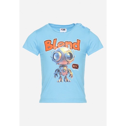 Niebieska Koszulka T-shirt z Elastycznej Bawełny z Zabawnym Nadrukiem Varnalia ze sklepu Born2be Odzież w kategorii T-shirty chłopięce - zdjęcie 172313436