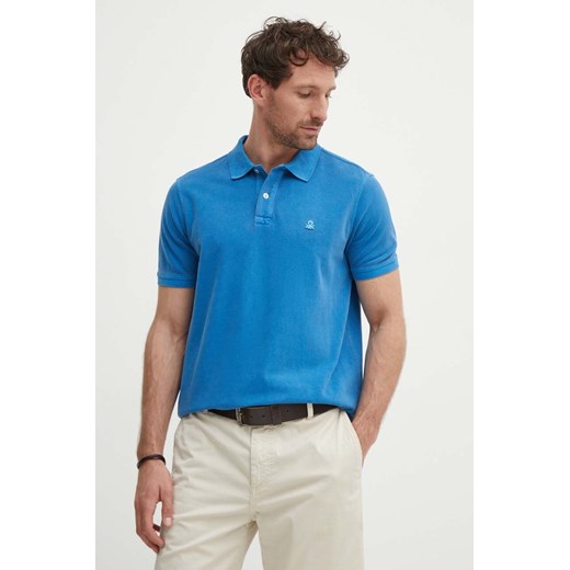 United Colors of Benetton polo bawełniane kolor niebieski gładki ze sklepu ANSWEAR.com w kategorii T-shirty męskie - zdjęcie 172314985