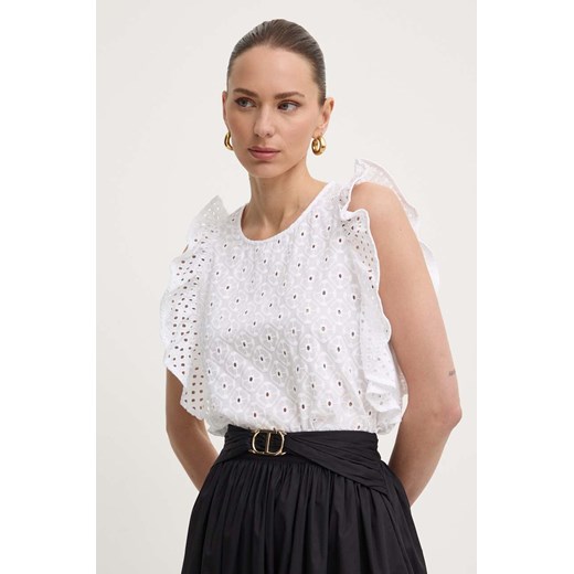 Twinset top bawełniany kolor biały gładka ze sklepu ANSWEAR.com w kategorii Bluzki damskie - zdjęcie 172315195