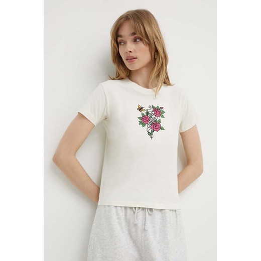 Superdry t-shirt bawełniany damski kolor beżowy ze sklepu ANSWEAR.com w kategorii Bluzki damskie - zdjęcie 172315305