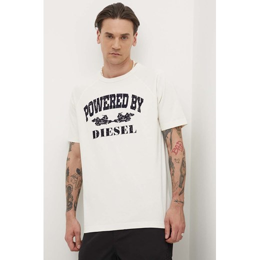 Diesel t-shirt bawełniany T-RUST męski kolor beżowy z aplikacją A13280.0DQAU ze sklepu ANSWEAR.com w kategorii T-shirty męskie - zdjęcie 172315457